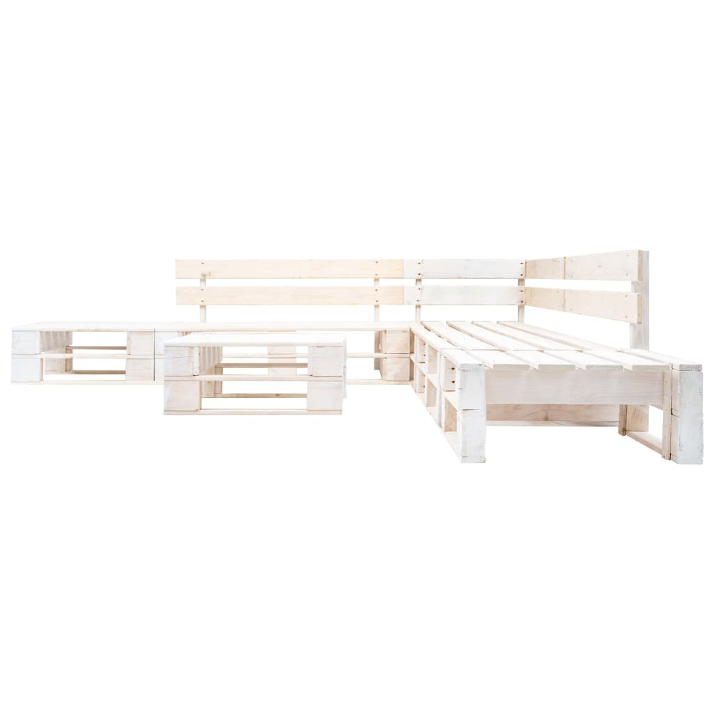 Set Divani da Giardino su Pallet 6 pz in Legno Bianco