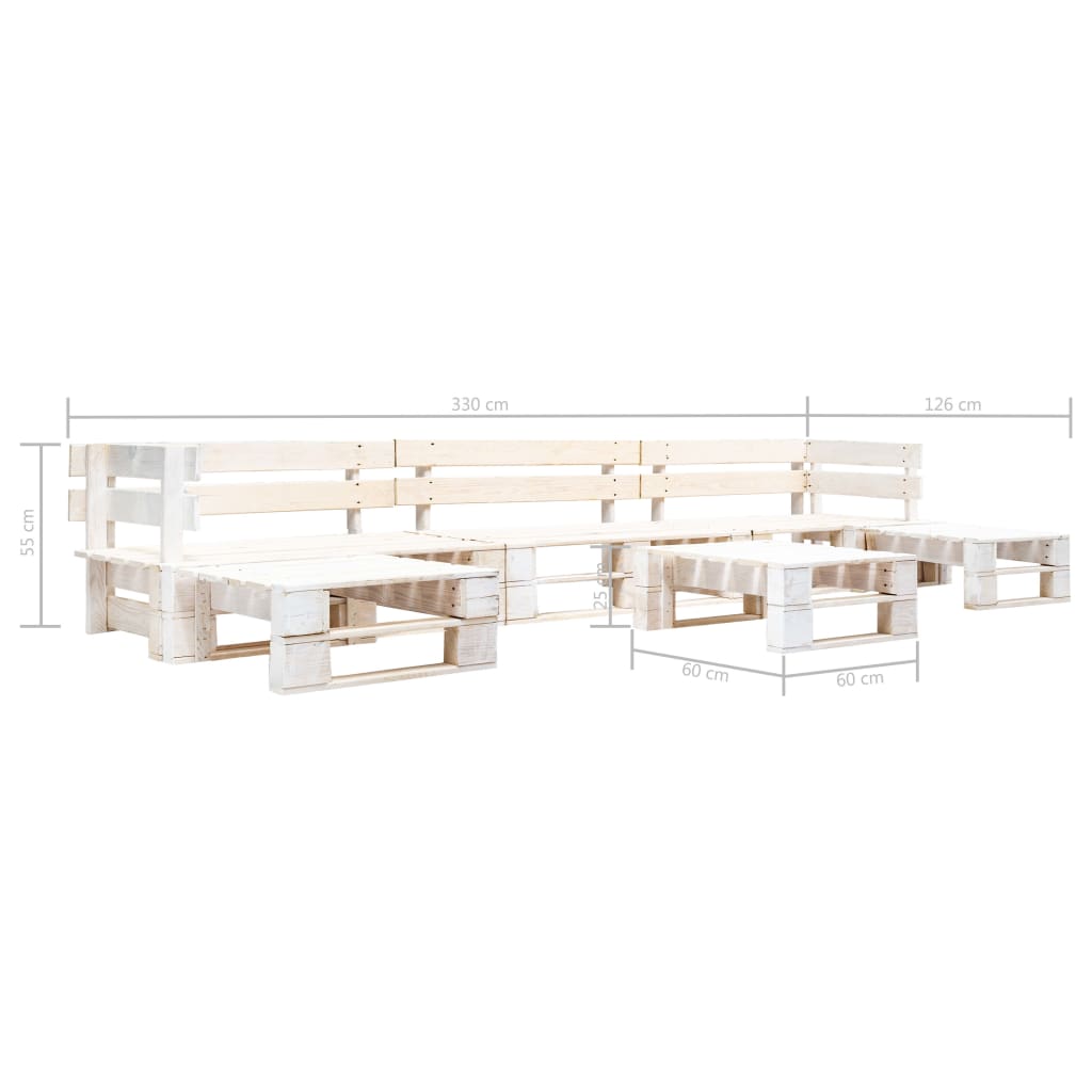 Set Divani da Giardino su Pallet 6 pz in Legno Bianco