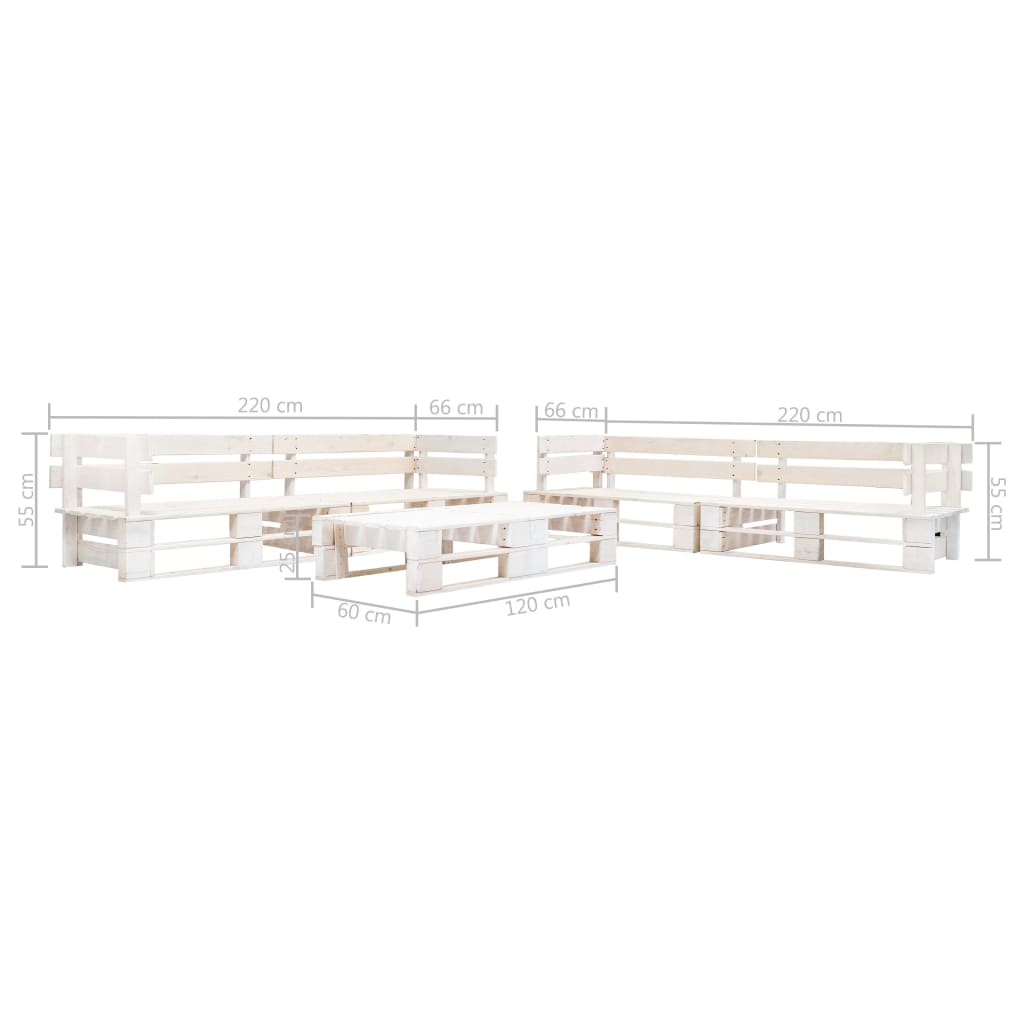 Set Divani da Giardino su Pallet 6 pz in Legno Bianco