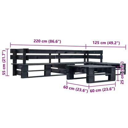 Divani da Giardino su Pallet 4 pz Neri in Legno