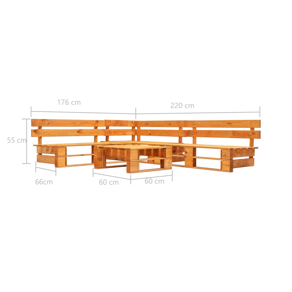 Set Divani da Giardino su Pallet 4 pz Marrone ambra in Legno