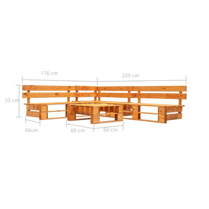 Set Divani da Giardino su Pallet 4 pz Marrone ambra in Legno