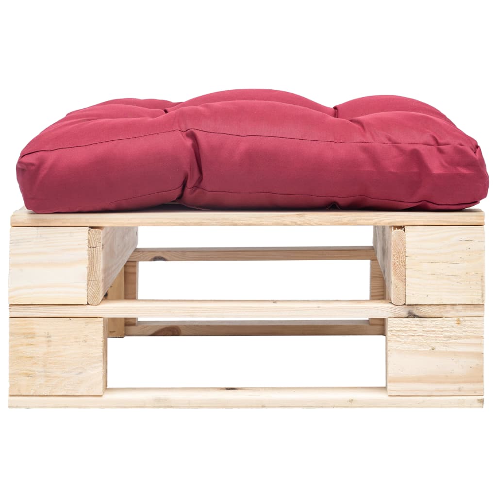 Ottomana Pallet da Giardino con Cuscino Rosso in Legno Naturale