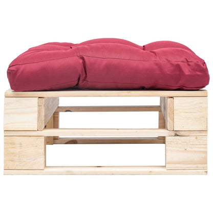 Ottomana Pallet da Giardino con Cuscino Rosso in Legno Naturale