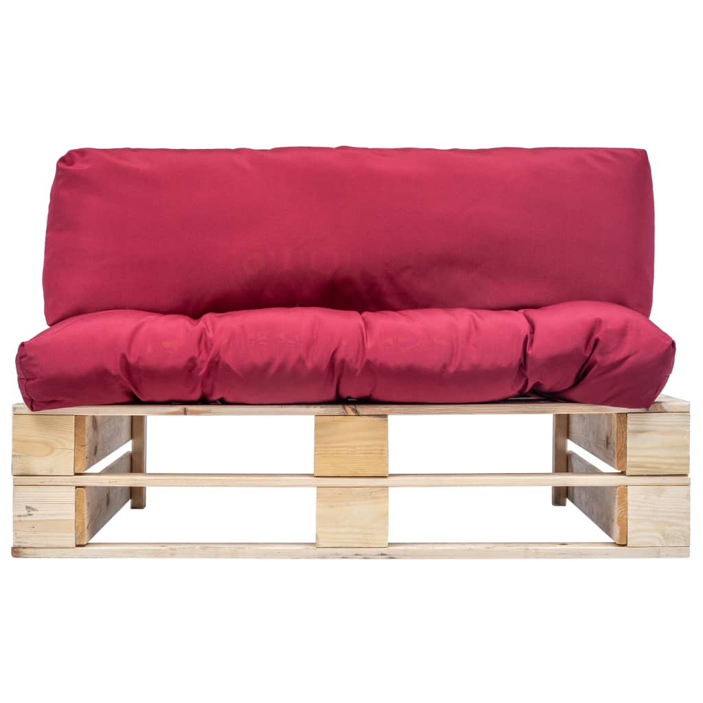 Divano da Giardino a Pallet con Cuscini Rossi in Legno di Pino