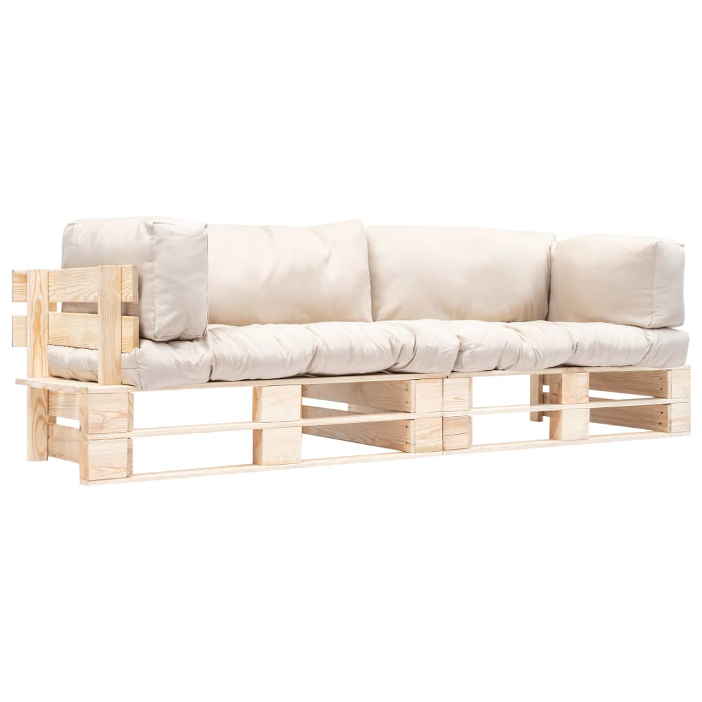 Set Divani Giardino Pallet 2pz con Cuscini Sabbia Legno di Pino