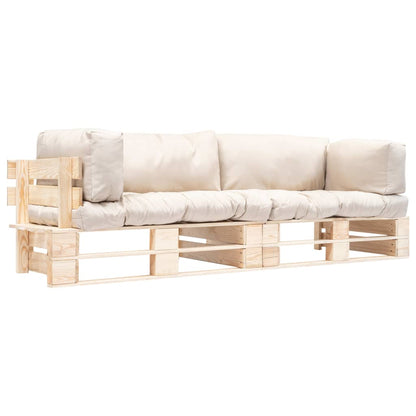 Set Divani Giardino Pallet 2pz con Cuscini Sabbia Legno di Pino