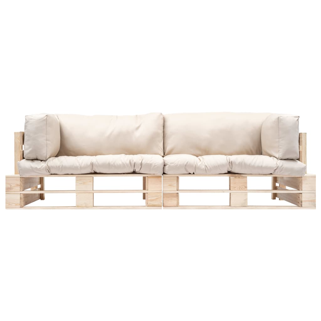 Set Divani Giardino Pallet 2pz con Cuscini Sabbia Legno di Pino