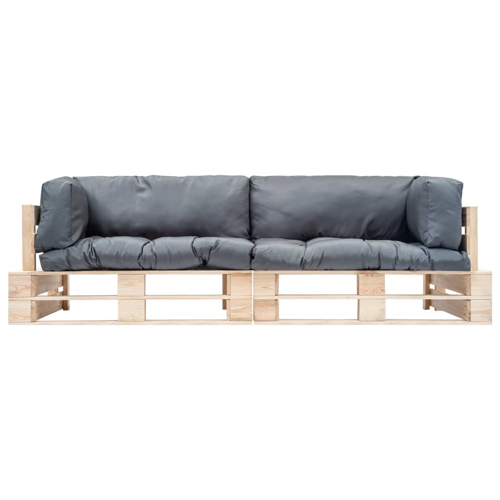 Set Divani Giardino Pallet 2pz con Cuscini Grigi Legno di Pino