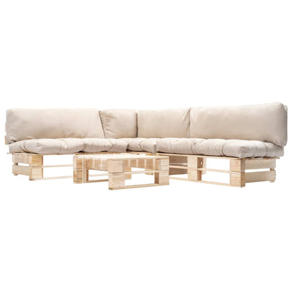 Set Divani da Giardino Pallet 4 pz con Cuscini Sabbia in Legno