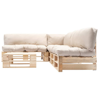 Set Divani da Giardino Pallet 4 pz con Cuscini Sabbia in Legno