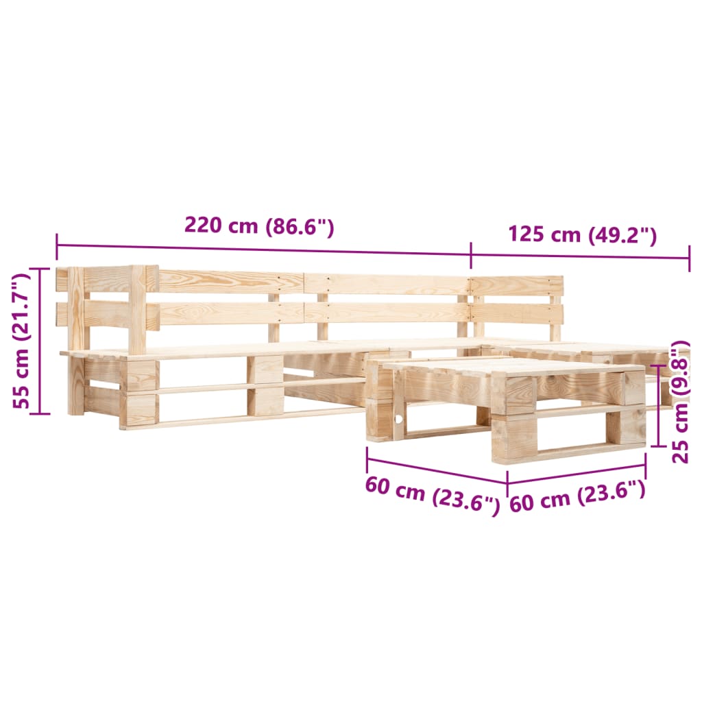 Set Divani da Giardino con Pallet 4 pz Naturale in Legno