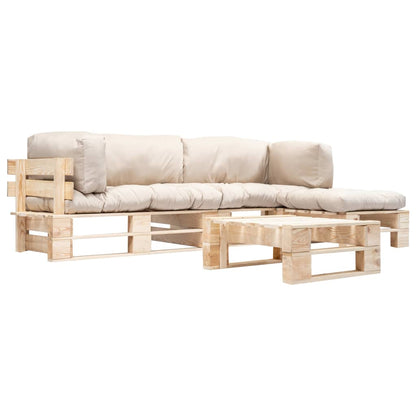 Divani da Giardino su Pallet 4 pz Cuscini Sabbia in Legno