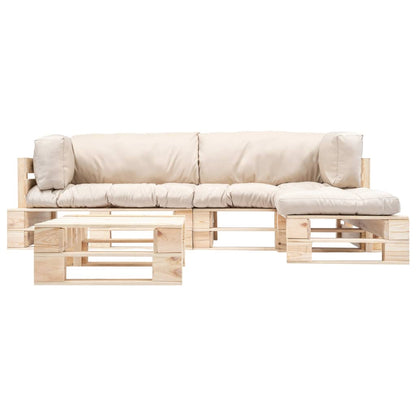 Divani da Giardino su Pallet 4 pz Cuscini Sabbia in Legno