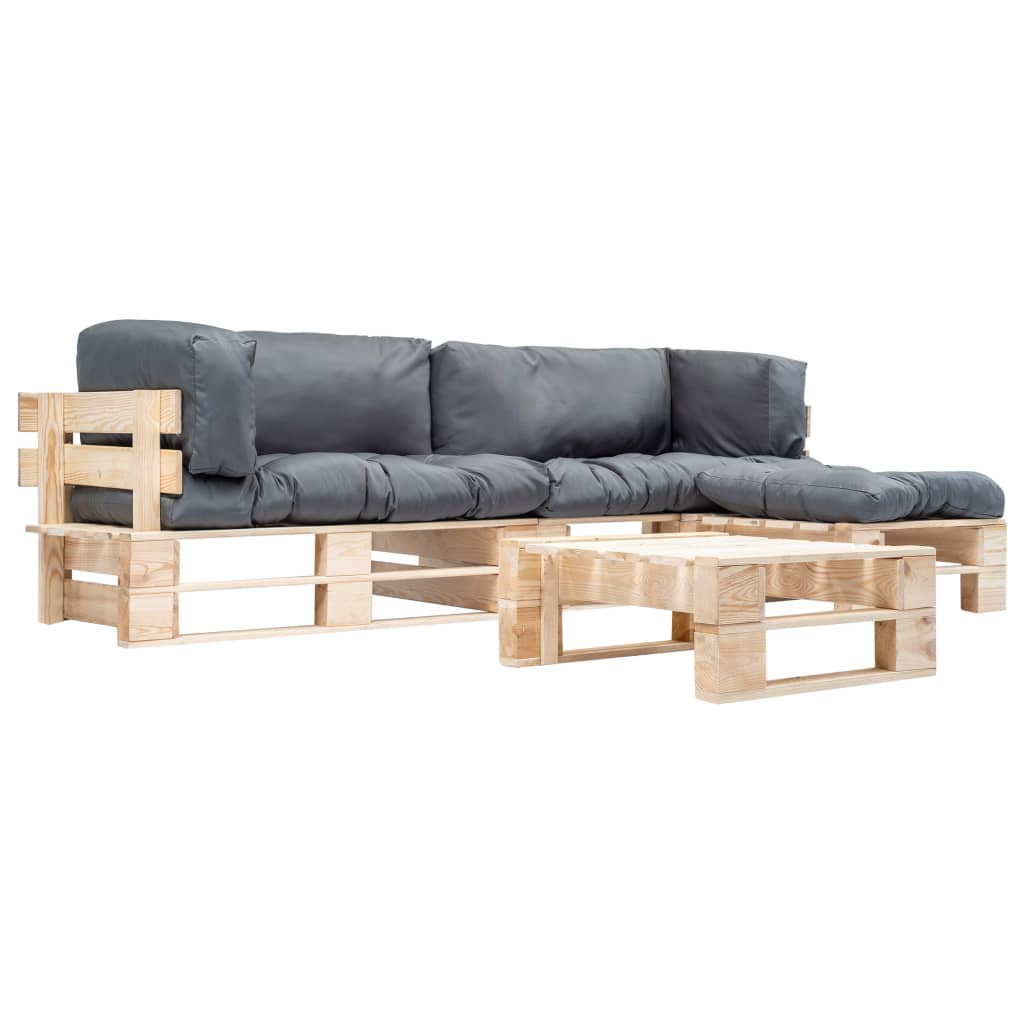 Divani da Giardino su Pallet 4 pz Cuscini Grigi in Legno
