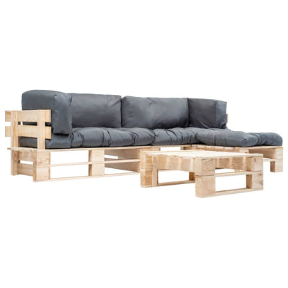 Divani da Giardino su Pallet 4 pz Cuscini Grigi in Legno