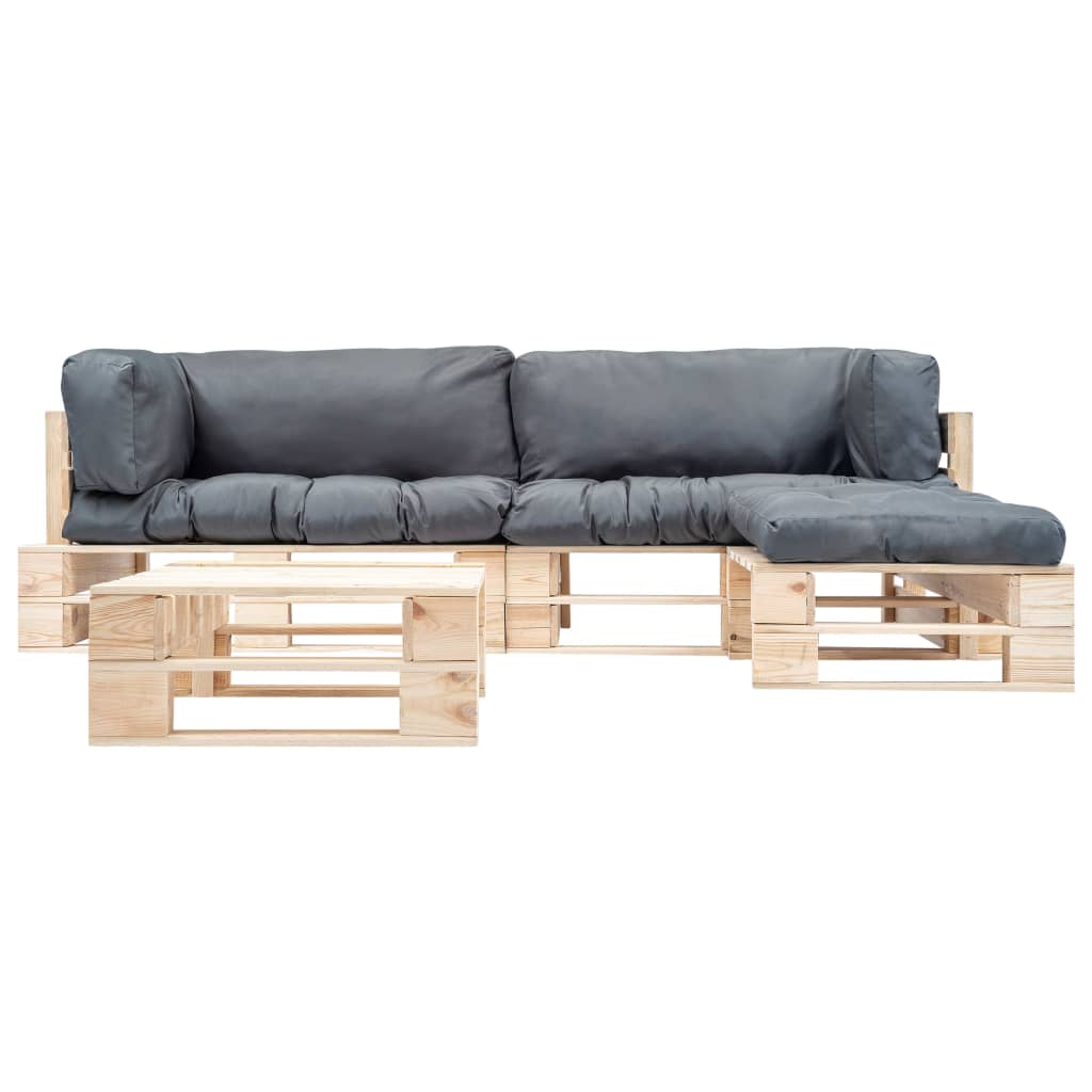 Divani da Giardino su Pallet 4 pz Cuscini Grigi in Legno