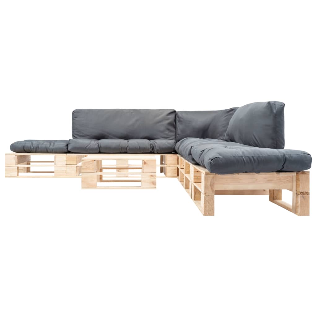 Set Divani da Giardino Pallet 6 pz con Cuscini Grigi in Legno