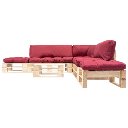 Set Divani da Giardino Pallet 6 pz con Cuscini Rossi in Legno
