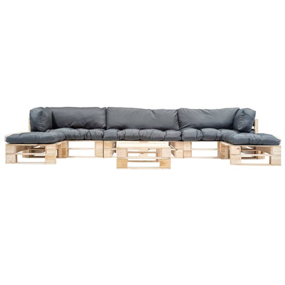 Set Divani da Giardino Pallet 6 pz con Cuscini Grigi in Legno