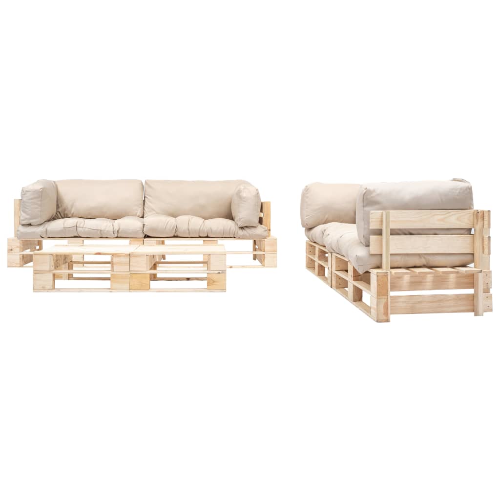 Set Divani da Giardino Pallet 6 pz con Cuscini Sabbia in Legno