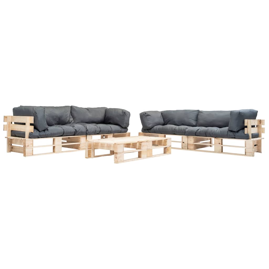 Set Divani da Giardino Pallet 6 pz con Cuscini Grigi in Legno