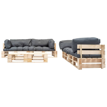 Set Divani da Giardino Pallet 6 pz con Cuscini Grigi in Legno
