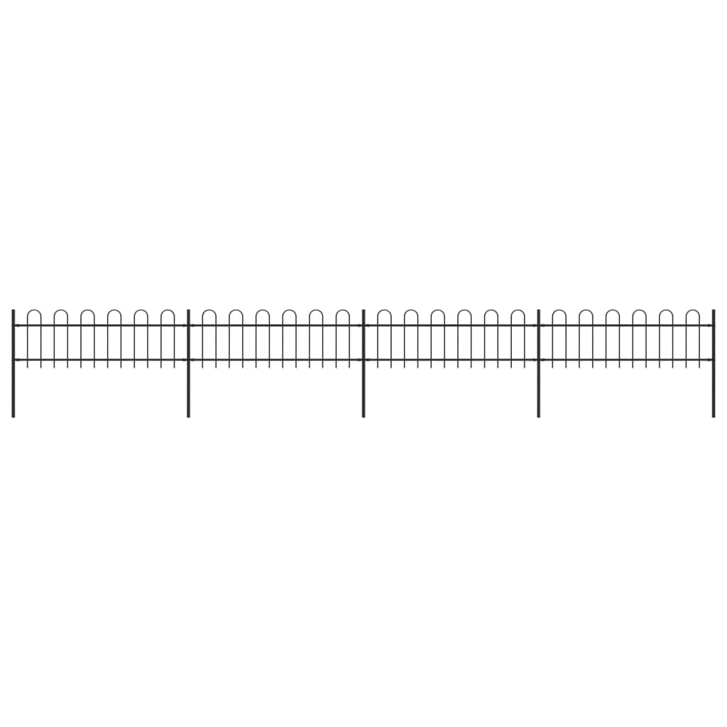 Recinzione da Giardino con Punta Tonda in Acciaio 6,8x0,6m Nera