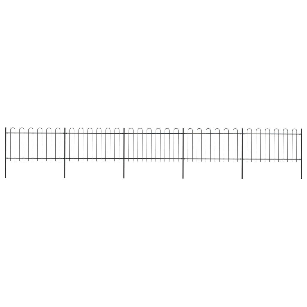 Recinzione da Giardino con Punta Tonda in Acciaio 8,5x1m Nera