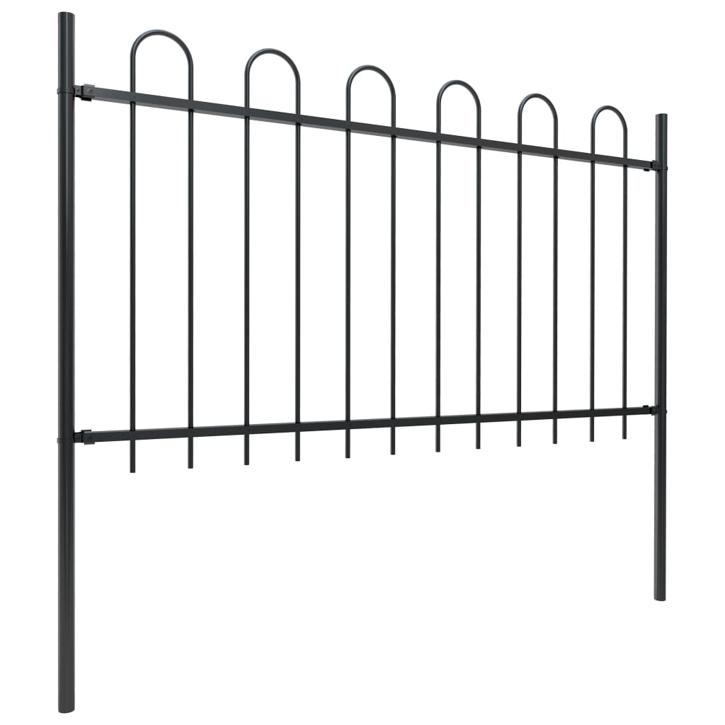 Recinzione da Giardino con Punta Tonda in Acciaio 8,5x1m Nera