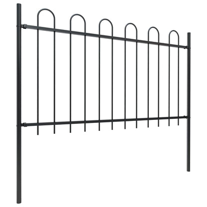 Recinzione da Giardino con Punta Tonda in Acciaio 8,5x1m Nera