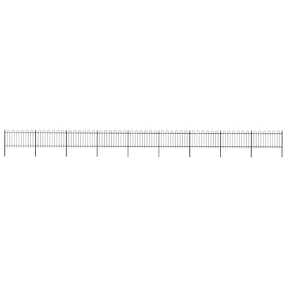 Recinzione da Giardino con Punta Tonda in Acciaio 15,3x1m Nera