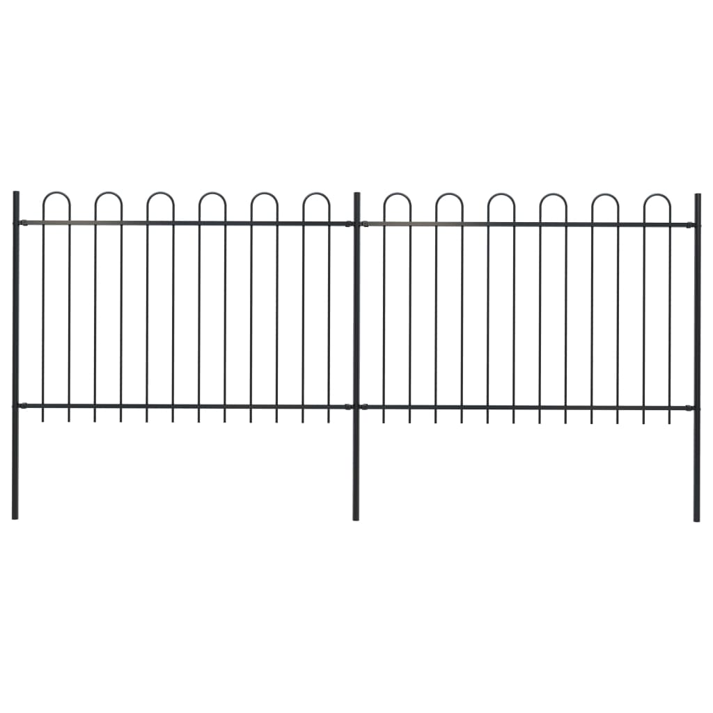Recinzione Giardino con Punta Tonda in Acciaio 3,4x1,2 m Nera