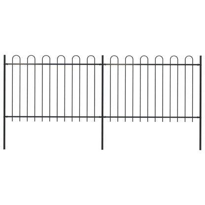 Recinzione Giardino con Punta Tonda in Acciaio 3,4x1,2 m Nera