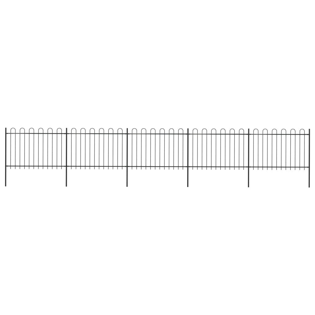 Recinzione Giardino con Punta Tonda in Acciaio 8,5x1,2 m Nera