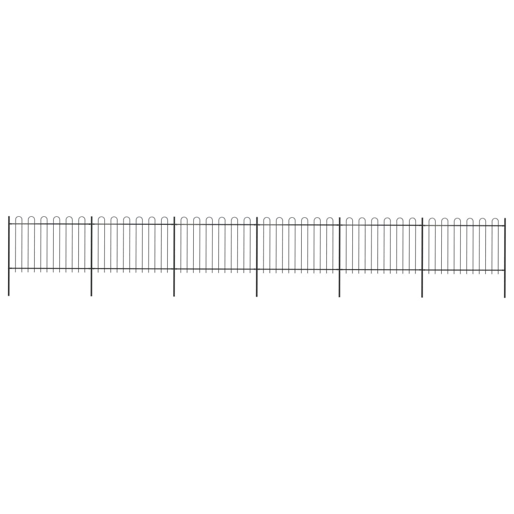 Recinzione da Giardino Punta Tonda in Acciaio 10,2x1,2m Nera