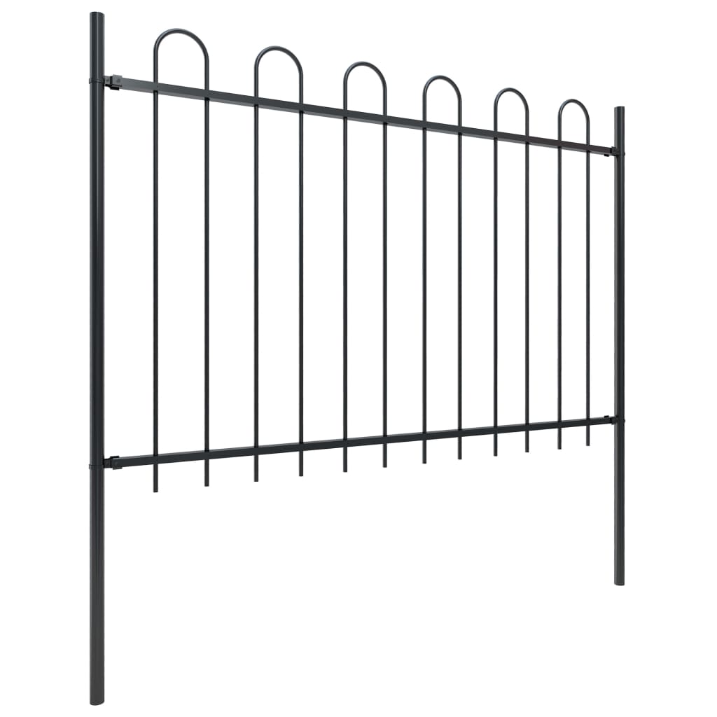 Recinzione da Giardino con Punta Tonda Acciaio 17x1,2m Nera