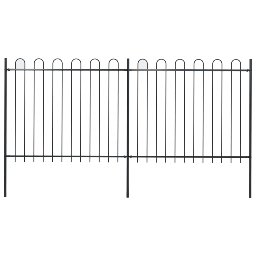 Recinzione da Giardino con Punta Tonda Acciaio 3,4x1,5 m Nera