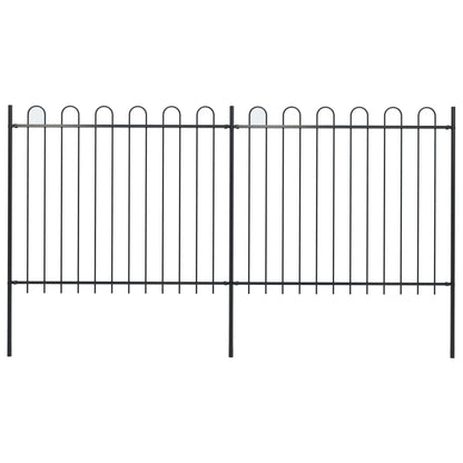 Recinzione da Giardino con Punta Tonda Acciaio 3,4x1,5 m Nera