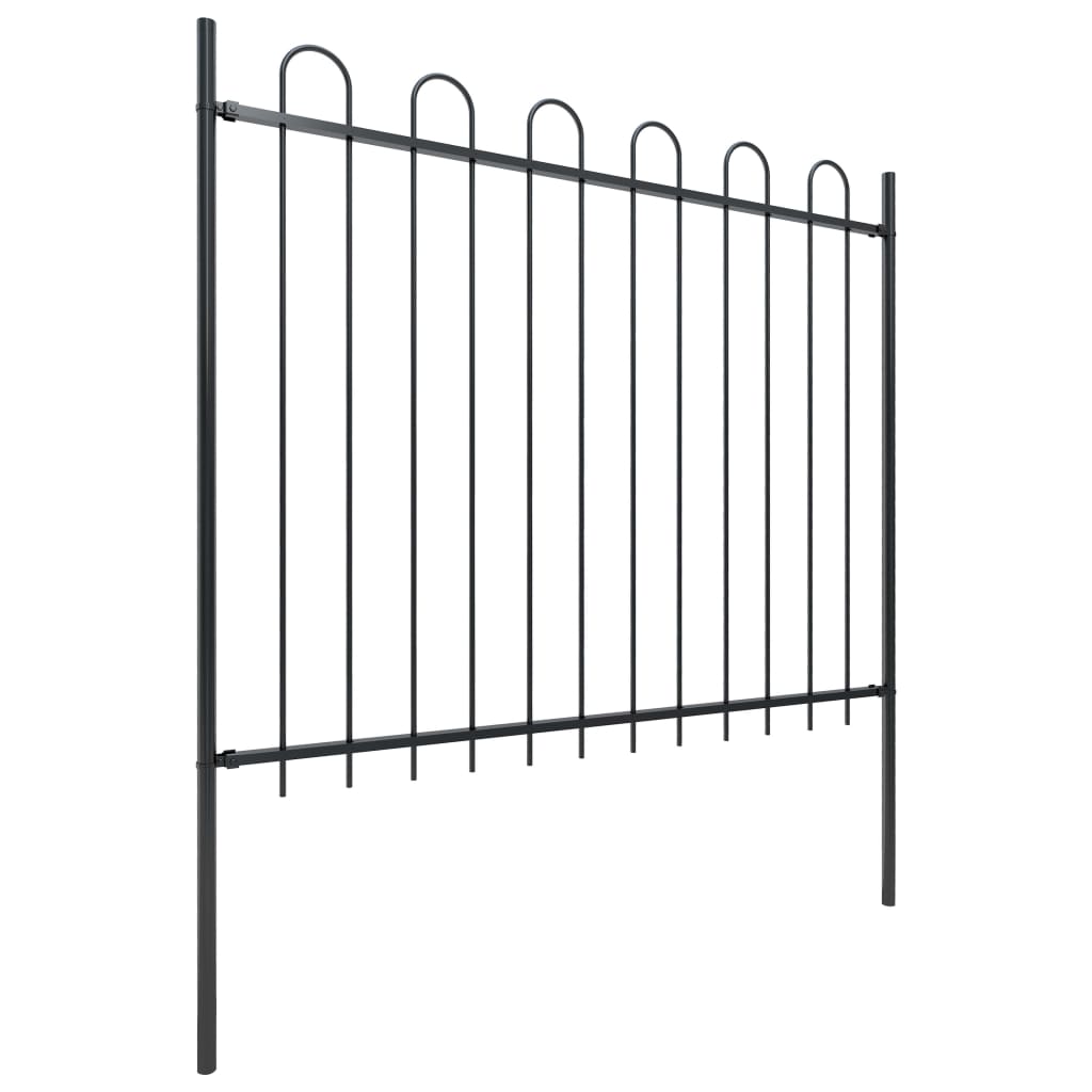 Recinzione da Giardino con Punta Tonda Acciaio 3,4x1,5 m Nera