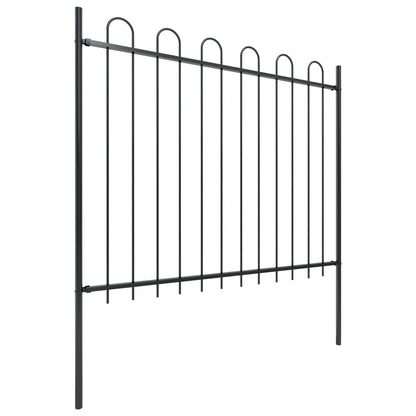 Recinzione da Giardino con Punta Tonda Acciaio 3,4x1,5 m Nera
