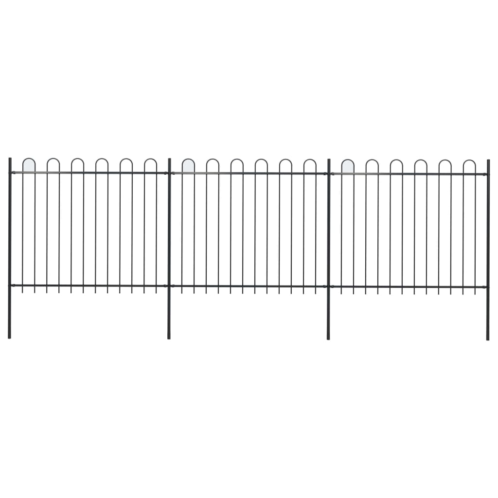 Recinzione Giardino con Punta Tonda in Acciaio 5,1x1,5m Nera