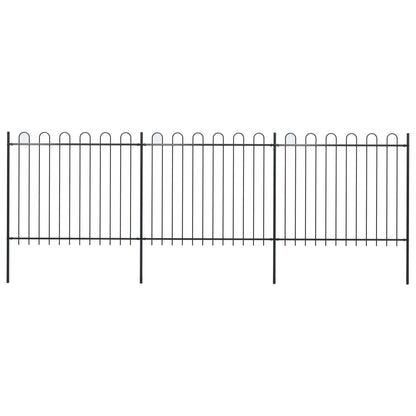Recinzione Giardino con Punta Tonda in Acciaio 5,1x1,5m Nera
