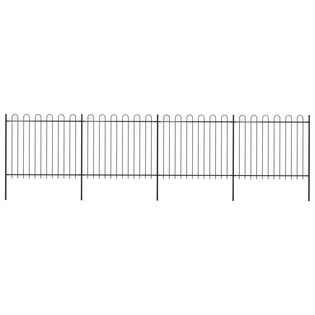 Recinzione Giardino con Punta Tonda in Acciaio 6,8x1,5m Nera