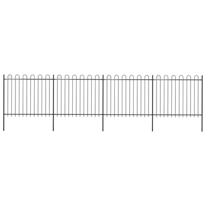 Recinzione Giardino con Punta Tonda in Acciaio 6,8x1,5m Nera