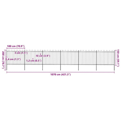 Recinzione da Giardino con Parte Superiore ad Anello in Acciaio 1070x150 cm Nero