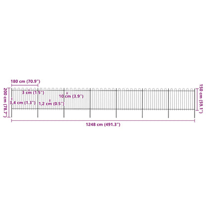 Recinzione da Giardino con Parte Superiore ad Anello in Acciaio 1248x150 cm Nero