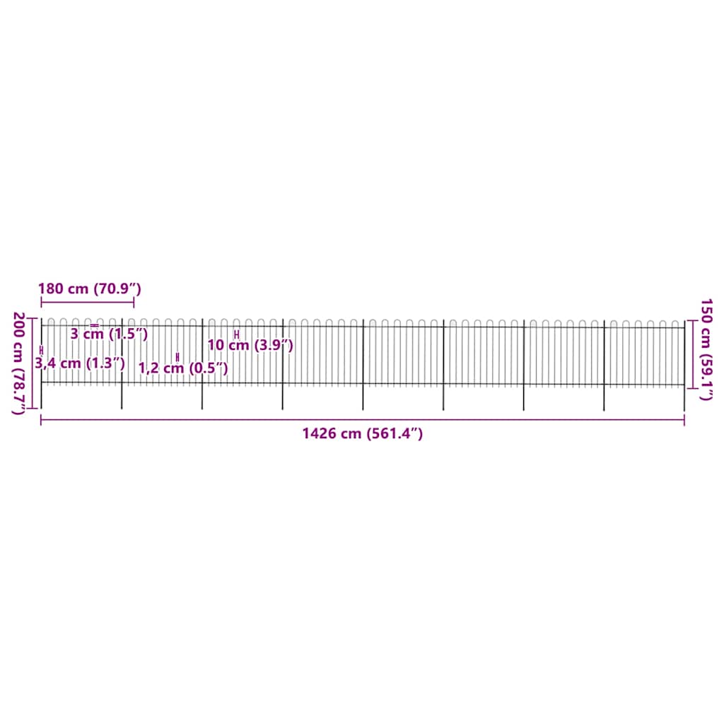 Recinzione da Giardino con Parte Superiore ad Anello in Acciaio 1426x150 cm Nera