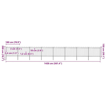 Recinzione da Giardino con Parte Superiore ad Anello in Acciaio 1426x150 cm Nera