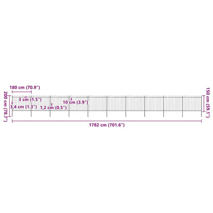 Recinzione da Giardino con Parte Superiore ad Anello in Acciaio 1781,5x150 cm Nero